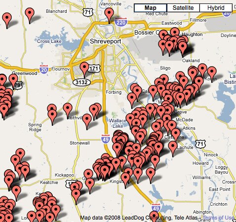 Current natural gas wells in Shreveport and Bossier City.